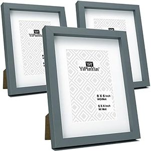 Grey 8 x 6 Inch/A5 Photo Frame Set of 3 with Mount for 4 x 6''poto, Boxed Garllery A5 Picture Frame 3 Pack, 4 x 6'' Boxed Frame With Glass Window for Tabletop or Wallmounted.