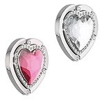 kwmobile Purse Hooks for Table - Set of 2 Portable Handbag Hook Foldable Bag Holder Purse Hangers for Tables with Design - Heart Diamond Pink/Silver