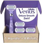 Gillette Venus Extra Smooth Swirl Razors for Women, 1 Venus Razor, 4 Razor Blade Refills, Flexiball Handle for a Close, Smooth Shave