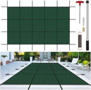 Inground Pool Cover Safety Fits 20x40ft Rectangle Swimming Pool, Mesh Solid Pool Cover for Inground Pools,Winter Pool Safety Cover Includes Safety Net and Installation Tools Green