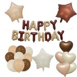 GZLCWL Happy Birthday Banners Letters Brown Nude, Heart Stars Foil balloons,16 Inch Foil Banner Balloon With Caramel, Cream, Chocolate Latex Balloons Birthday Party Decoration for Women Girls