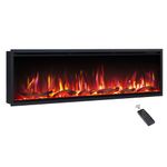 FlameKo Avena 153cm/60" Slim Frame Recessed Media Wall Inset Electric Fireplace with Multi Flame Colours, with Logs, Heater 750W & 1500W