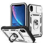 LKPINGAN Outdoor Case Designed for iPhone XR, Camera Lenses Protective Cover Full Body Robust Shock Resistant with 360° Magnetic Stand for iPhone XR 6.1 inch White