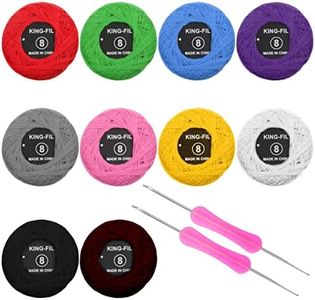 Kurtzy Colourful Crochet Yarn (10 Balls) - 2 Crochet Hooks Included (1mm & 2mm) - Each Thread Ball Weighs (20g/0.70oz) - Total of 1500m/1640 Yards of Coloured Cotton Yarn