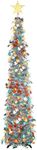 Pop Up Christmas Tree, 150cm/5ft Collapsible Artificial Tinsel Xmas Tree with LED Light/Star Dome Light for Xmas Home Party Indoor Outdoor Decor (Silver)