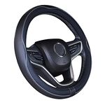 Istn Microfiber Leather Car Steering Wheel Cover Universal 15 inch/38cm Breathable Anti-slip Protector for Auto/SUV (Black Gray)