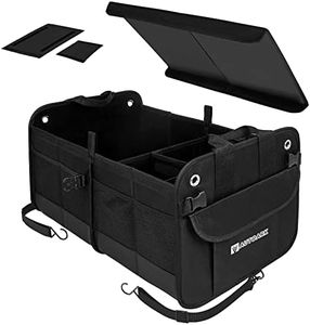 Autoark Multipurpose Car Trunk Organizer with Foldable Lid and Straps,Non-Slip Waterproof Bottom,Durable Collapsible Adjustable Compartments Cargo Storage,Black,AK-102