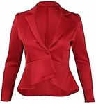 Womens New Long Sleeve Fitted Peplum Jackets Ladies Slim Fit Button Flared Frill Blazer Jacket Red Size 14