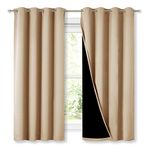 NICETOWN Bedroom Full Blackout Curtain Panels, Super Thick Insulated Window Covers, Complete Blackout Draperies with Black Liner for Short Window(Biscotti Beige, Set of 2 PCs, 52 by 63-inch)