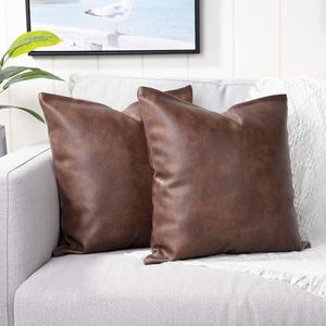 Yaertun Juego 2 Funda Cojines de Sofá Almohada Decorativas de Piel sintética Modernas Fundas de cojín para Exteriores para Habitacion Dormitorio Oficina Silla Cama Salón Terraza 30x30cm marrón Oscuro