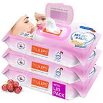 Tulips Sensitive Baby Wet Wipes LID Pack (72 Wipes X 3 Pack), for Gentle Cleaning/Moisturising, Rash Free, 99% Purified Water with Grapefruit Extracts