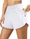 Holure Womens High Waisted Running Shorts with Underwear Liner Yoga Quick-Dry Shorts Lightweight Athletic Gym Workout Shorts Zipper Pockets White-XS