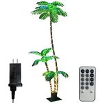 Artificial Palm Tree Christmas Tree 7Ft 3Trunks 245LED Lighted Simulation Tropical Palm Tree Fake Plant Light for Patio Home Office Beach Yard Cruise Hawaiian Party Tiki Bar Decorations - Electric