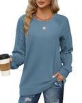 Jescakoo Sweatshirts for Women Fall Sweaters Cable Knit Sleeve Shirts Fashion 2024 Blue L