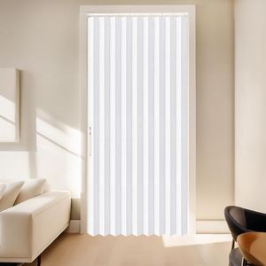 AJAZZ 100% Blackout Magnetic Door Curtain Patio Door for Bedroom Living Room Accordion Doorway Curtain Sets (1 Pack, 44 W x 78 L, White+Rod)