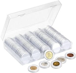 SPLF 100 Pieces 30mm Coin Capsules and 5 Sizes (17/19/21.5/25/27/29.5mm) White Protect Gasket Coin Holder Case with Plastic Storage Organizer Box for Coin Collection Supplies