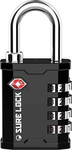 SURE LOCK TSA Accepted Heavy Duty Big Combination Luggage Padlock for Gun Cases, Transporting Equipment Cases in Trade Show, Music and Medical Industries (1, Black)
