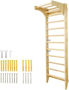 Wooden Swedish Ladder Wall Set Wood Stall Bar Sets Wall Mounted Adjustable Pull Up Bar for Home, Gym, School, Natural