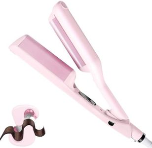 1 1/4 Inch Hair Waver Crimper,Cimper Hair Tool Hair Crimper for Women Beach Wave,Deep Wave Curling Iron with 2 Ceramic Barrel,Pink