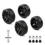 Rchobbytop 4pcs 1/10 On Road Tires & Wheels Rims 12mm Hex Hub for HSP Redcat HPI Tamiya 3RACING Kyosho Traxxas Wltoys MST Exceed RC Touring Drift Car Tyre, with 8pcs Flange Lock Nuts and Wrench