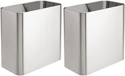 mDesign Small Metal 2.4 Gallon/9 Liter Trash Can Wastebasket Garbage Bin for Bathroom, Slim Rubbish Waste Bin Trashcans for Master/Guest Bath, Mirri Collection, 2 Pack, Brushed Chrome