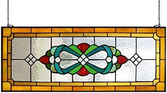 Yogoart Large Tiffany Style Stained Glass Window Hanging Horizontal Stained Glass Window Panels 30" X 12"