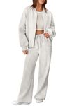 Aleumdr Women's 2 Piece Tracksuit Fleece Oversized Sweatshirt with Wide Leg Sweatpants Jogging Suit 2024 Fall Winter Light Grey Medium