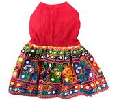 For The Fur Kids Traditional Dog Dress with Mirror Work for Navratri and Diwali (Lehenga (Female Dogs), Small) Multi-Coloured