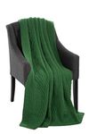 SAOL Cable Knit Aran Throw Irish Blanket 100% Merino Wool 69" x 44" (175 x 112 cm) (Green)