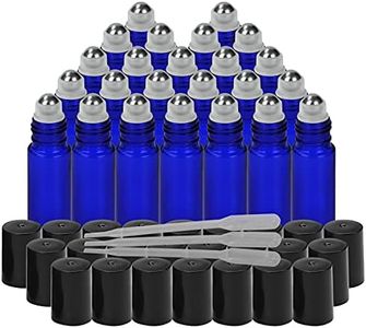 BELLE VOUS Botella Roll On de Vidrio Azul Cobalto con Cuentagotas (Pack de 24) 10 ml Frascos de Vidrio Bola de Acero Inoxidable - Para Aceites Esenciales, Aromaterapia - Frasco Perfume Recargable