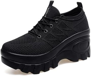 Women's Chunky Platform Comfort Orthopedic Wedge Walking Shoes Fashion Knitted Breathable Lace Up Lug Sole Casual Non-Slip Running Shoes With Arch Support (black, Adult, Women, 10, Numeric, US Footwear Size System, Medium)