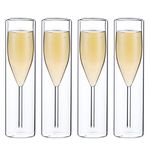 Sziqiqi Crystal Champagne Flute Glasses Creative Tulip Goblet Clear Glass Cups, Hand Blown Toasting Glasses for Catering, Weddings, Parties, Bars, Family Reunions Double Wall 4 Pcs