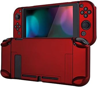 eXtremeRate PlayVital Back Cover for Nintendo Switch Console, NS Joycon Handheld Controller Separable Protector Hard Shell, Customized Dockable Protective Case for Nintendo Switch - Scarlet Red