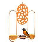 MEKKAPRO Temple Oriole Feeder for Outdoors, Jelly and Orange Metal Bird Feeder, Unique Laser Cut Design and Bright Color, Open Top Hook, UV-Resistant Powder-Coated Steel