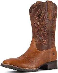 SUREWAY Cowboy Boots For Men - Mens Square Toe Embroidery Western Boot,Oil/Slip Resistant,Durable Classic Pull on 10 Inch Wellington Boots - Soft Toe Full Grain Leather Work Boots