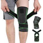 Knee Brace Compression Knee Sleeve - HOMPO Non-Slip Adjustable Knee Brace Wraps with Pressure Strap Best Support,Suit for Running, Cycling, Tennis, Golf and Basketball (Single)