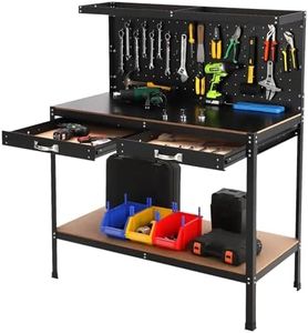 GarveeTech 56 Inch Workbench with Pegboard, Workbench Tool Storage Workshop Table with Drawers and Pegboard, 420lbs Weight Capacity