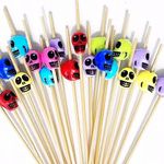 Halloween Cocktail Picks,100 PCS 4.7 Inch Skull Halloween Picks, Fancy Halloween Toothpicks for Appetizers, Bamboo Cocktail Skewers Sticks for Halloween Party Decor