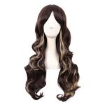 MapofBeauty 28 Inch/70 cm Charming Women Side Bangs Long Curly Full Hair Synthetic Wig (Brown Mixed Blonde)