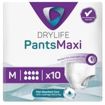 Drylife Pants Maxi Disposable Pull-Up Unisex Incontinence Pants | Dry Feel Technology, Anti-Leak Security, Kind to Skin Soft Breathable Material - Medium (1 Pack of 10)