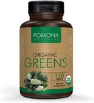 Pomona Wellness Organic Greens Superfood Supplement, Full Of Vitamins & Minerals, Fruits & Vegetables Vitamin, Non-GMO, Vegan, Bottle of Tablets, Green (120 Tablet Bottle)