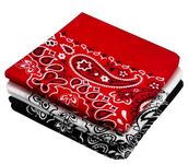 Classic Paisley Bandanas - 3 Pack Gift Set, 100% Cotton, 22x22 Inches (Red White Black)