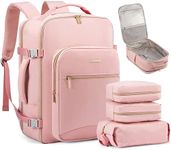 LOVEVOOK Carry On Backpack Women as Personal Item Flight Approved, 17.3inch Laptop Backpack with 3 Packing Cubes College Casual Travel Daypack for Weekender Overnight Hiking, Pink