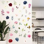 Mefoss Watercolor Flowers Floral Leaves Wall Decal Rose Rose Peony Rose Lilac Lily Wall Stickers DIY Peel and Stick Vinyl Decals Paper Art for Living Room Bedroom Girls Room Kitchen Bathroom Furniture Decoration