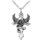 Luluadorn In Loving Memory of Mom Urn Necklace for Human Ashes Angel Wing Cross Memorial Keepsake Cremation Pendant Jewelry