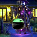 Witches Cauldron Halloween Decor,12.6" Large Plastic Witch Cauldron on Tripod Green Lights Skull & Fake Fog,Halloween Decorations Outdoor Indoor,Witch Pot Hocus Pocus Decor Candy Bucket for Outside