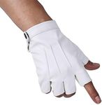 JISEN Men PU Leather Punk Half Finger Snap Performance Gloves, White, One size