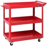 Giantz 3 Tier Steel Tool Trolley, Tools Storage Trolleys Cart Mechanic Rolling Carts Garage Bar Workshop Warehouse Organiser, 150kg Capacity Rust Resistant Lockable Castors Red