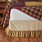 VHC Brands Connell Rustic Farmhouse Burlap Windowpane Plaid Ruffled King Bed Skirt Burgundy Tan 78x80x16