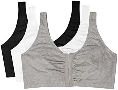 Fruit of the Loom womens Front Closure Cotton Sports Bra, Black/White/Heather Grey 3-pack, 36 US